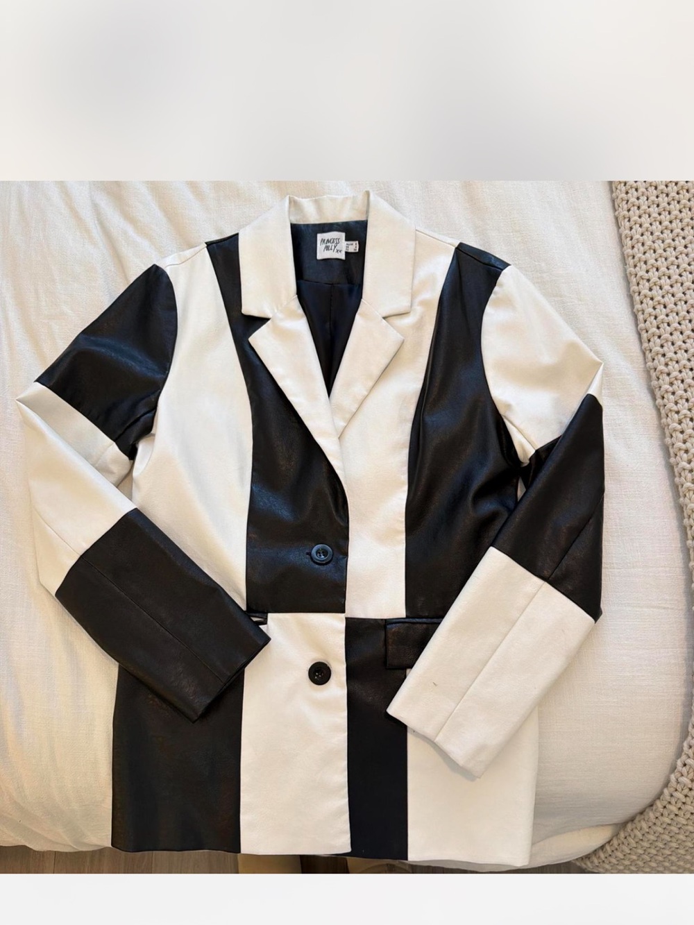 Princess Polly Black & White Colorblock Faux Leather Blazer